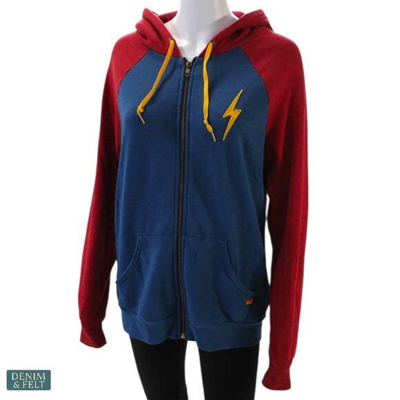 Aviator Nation Navy Red Lightning Bolt Zip Hoodie Retro Streetwear Cool Vibes - Picture 2 of 12